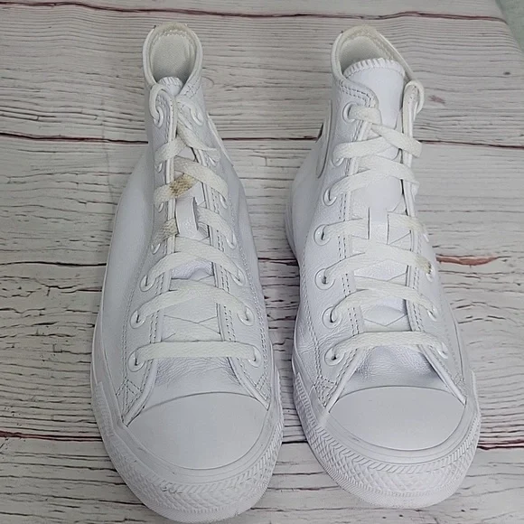 Converse All Star White Leather High Top Sneakers Women's Size 8 - Picture 3 of 11